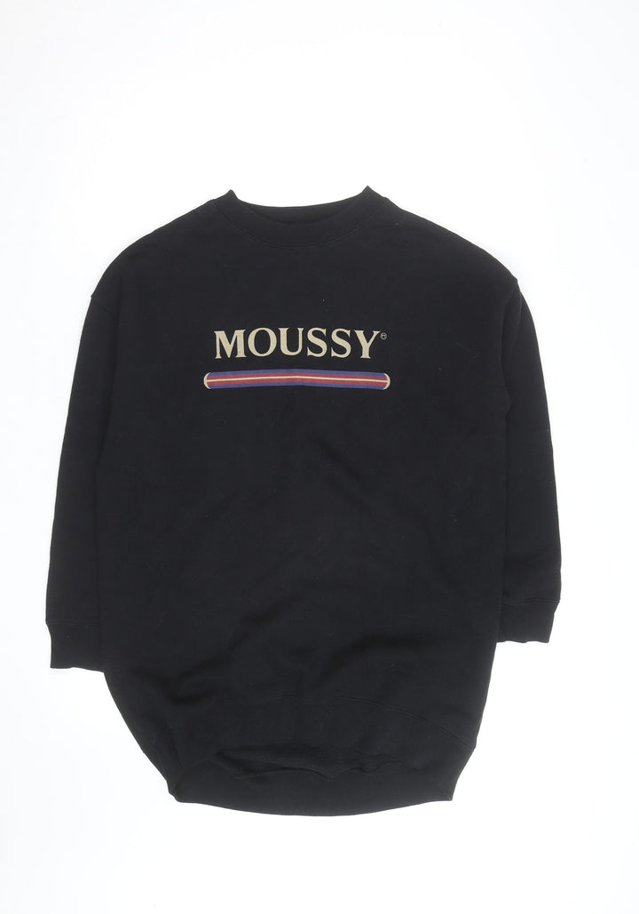 MOUSSY Black Logo Pullover Sweatshirt Unisex Adults L Fleece Cotton Blend