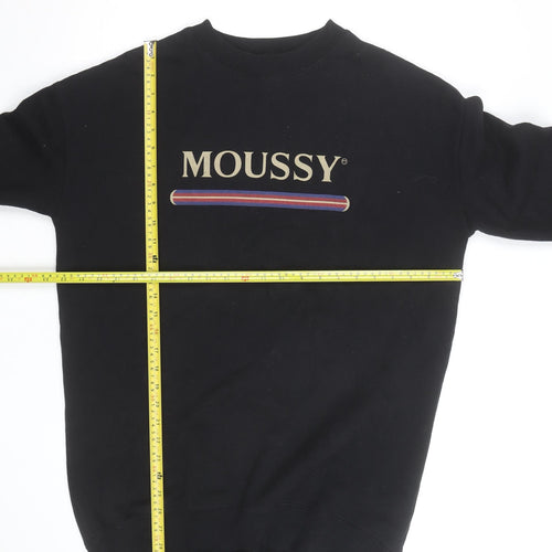 MOUSSY Black Logo Pullover Sweatshirt Unisex Adults L Fleece Cotton Blend