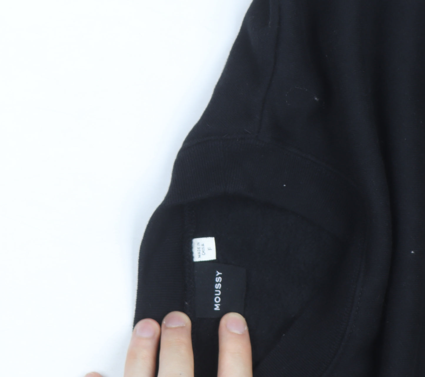 MOUSSY Black Logo Pullover Sweatshirt Unisex Adults L Fleece Cotton Blend