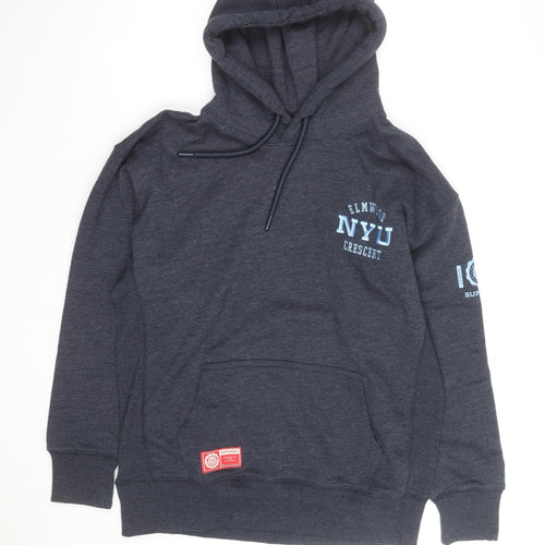 Superdry Men's Grey Pullover Hoodie S NYU Logo Fleece Sweatshirt
