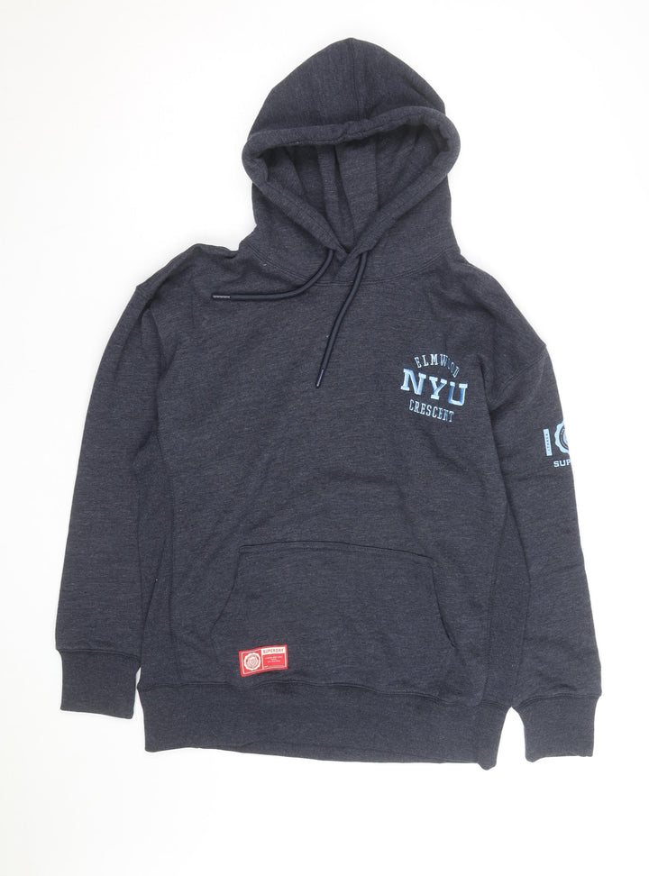Superdry Men's Grey Pullover Hoodie S NYU Logo Fleece Sweatshirt