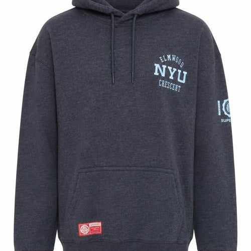 Superdry Men's Grey Pullover Hoodie S NYU Logo Fleece Sweatshirt