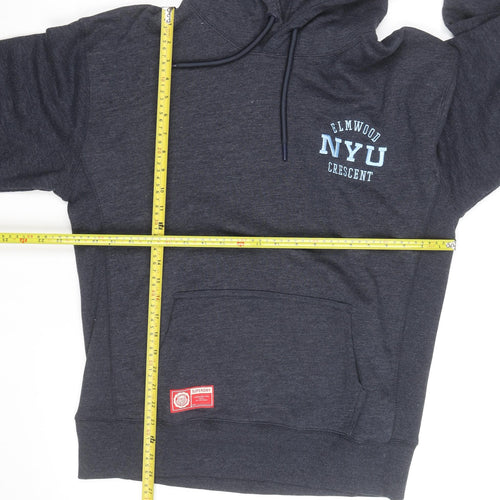 Superdry Men's Grey Pullover Hoodie S NYU Logo Fleece Sweatshirt
