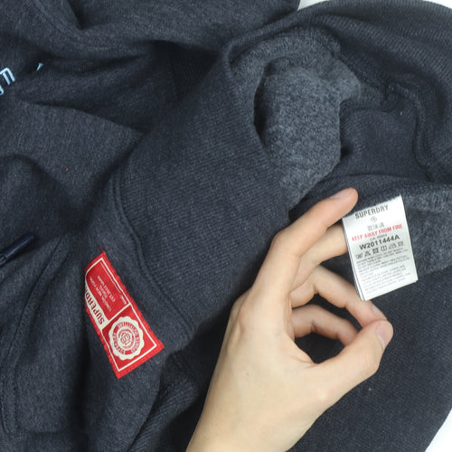 Superdry Men's Grey Pullover Hoodie S NYU Logo Fleece Sweatshirt