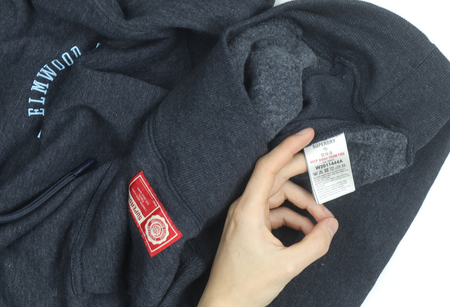Superdry Men's Grey Pullover Hoodie S NYU Logo Fleece Sweatshirt
