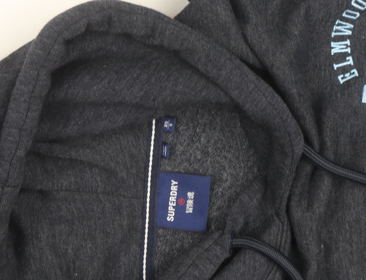 Superdry Men's Grey Pullover Hoodie S NYU Logo Fleece Sweatshirt