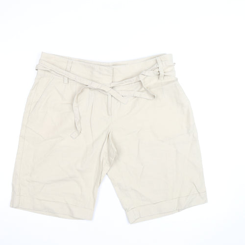 Marks and Spencer Women’s Beige Paperbag Shorts Size 18 Cotton Twill