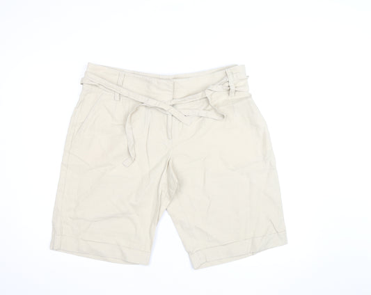 Marks and Spencer Women’s Beige Paperbag Shorts Size 18 Cotton Twill