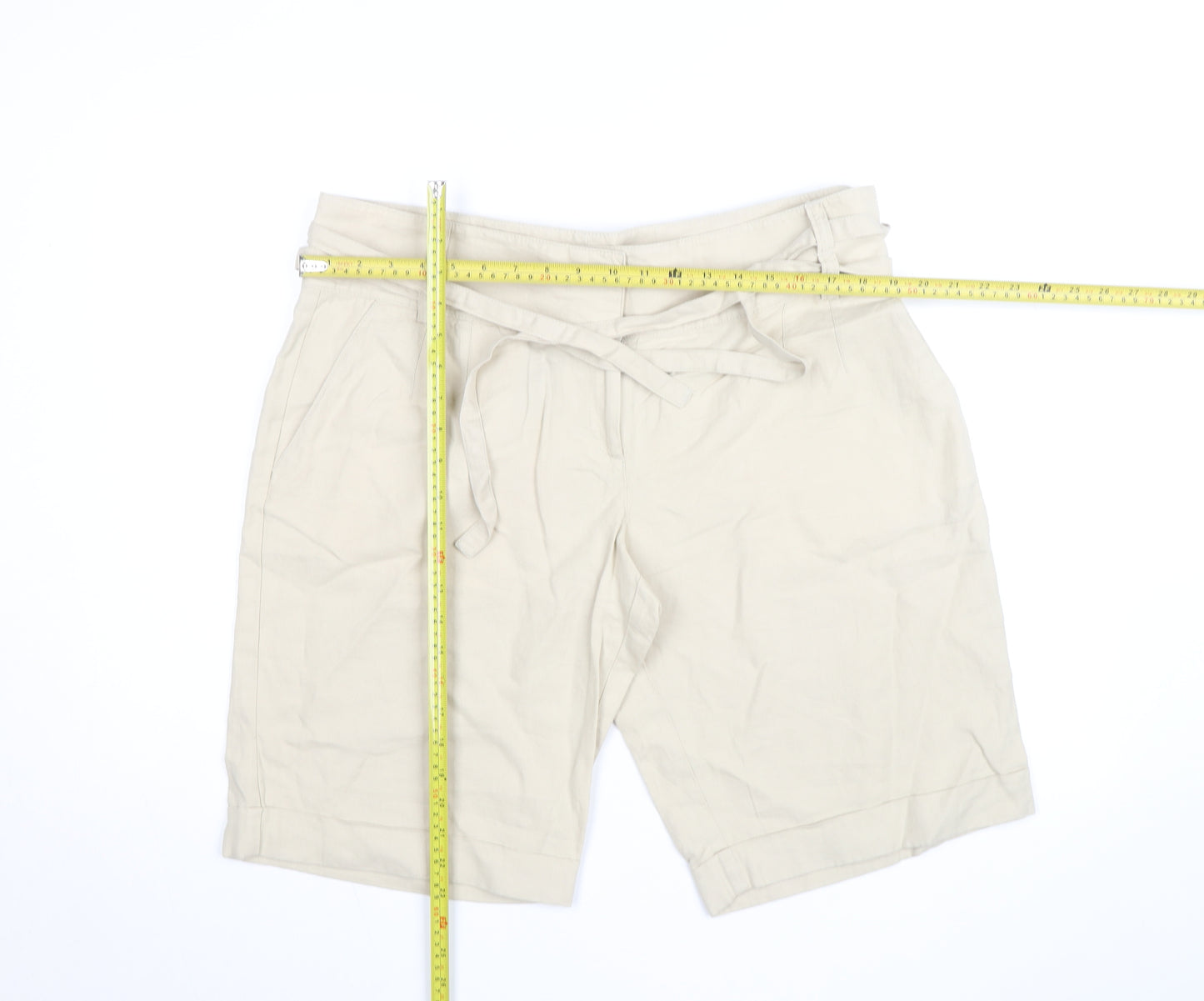 Marks and Spencer Women’s Beige Paperbag Shorts Size 18 Cotton Twill