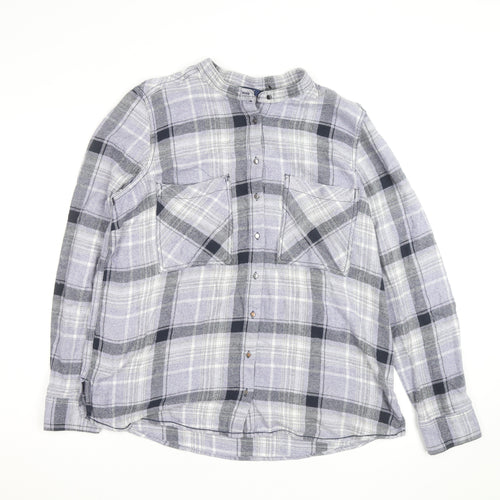 Next Men's Grey Check Flannel Band Collar Long Sleeve Shirt Size 14