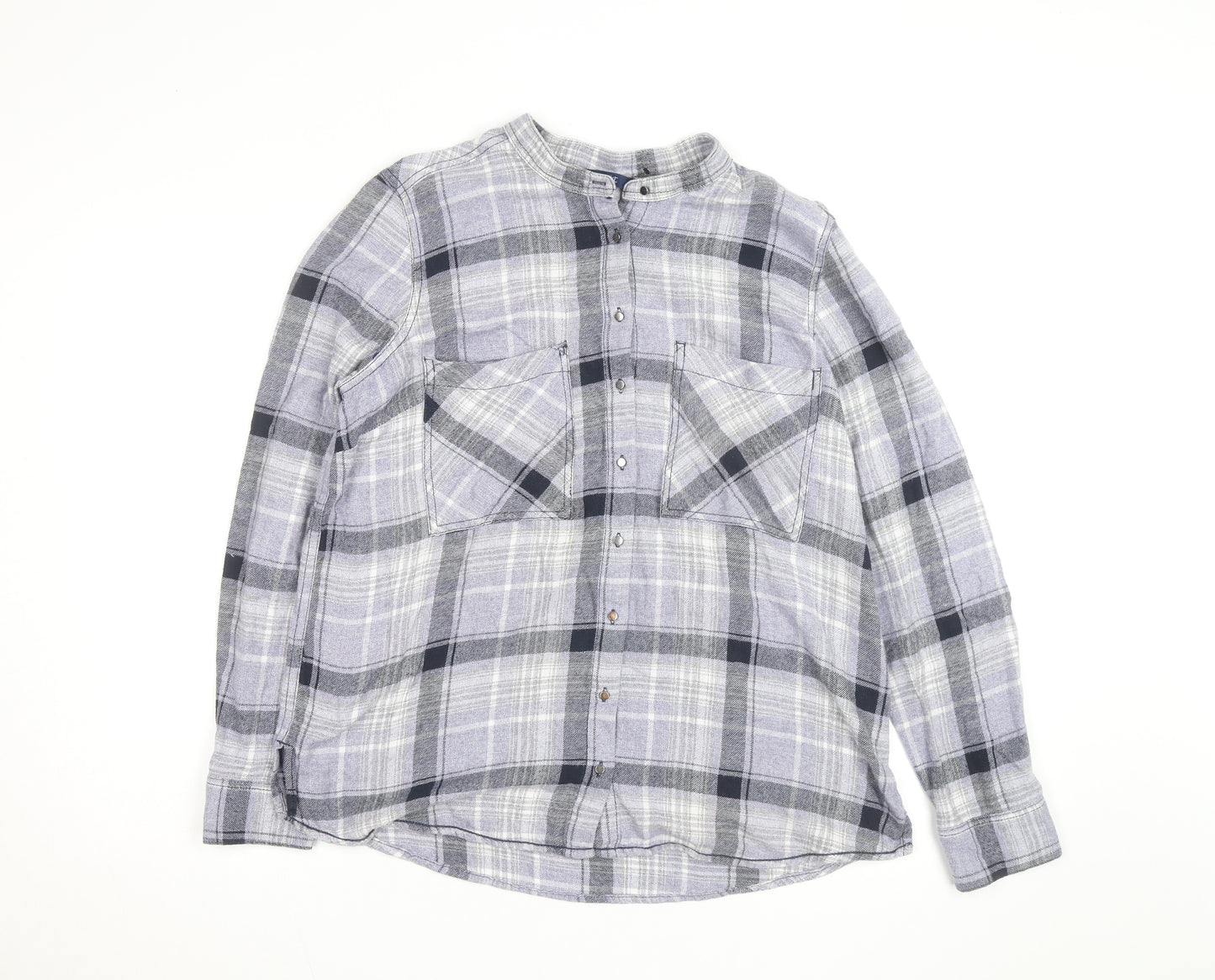 Next Men's Grey Check Flannel Band Collar Long Sleeve Shirt Size 14