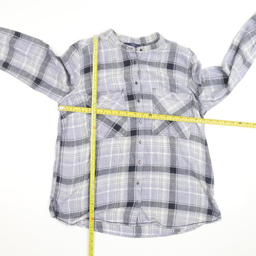 Next Men's Grey Check Flannel Band Collar Long Sleeve Shirt Size 14