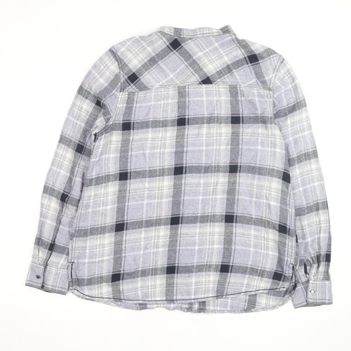 Next Men's Grey Check Flannel Band Collar Long Sleeve Shirt Size 14