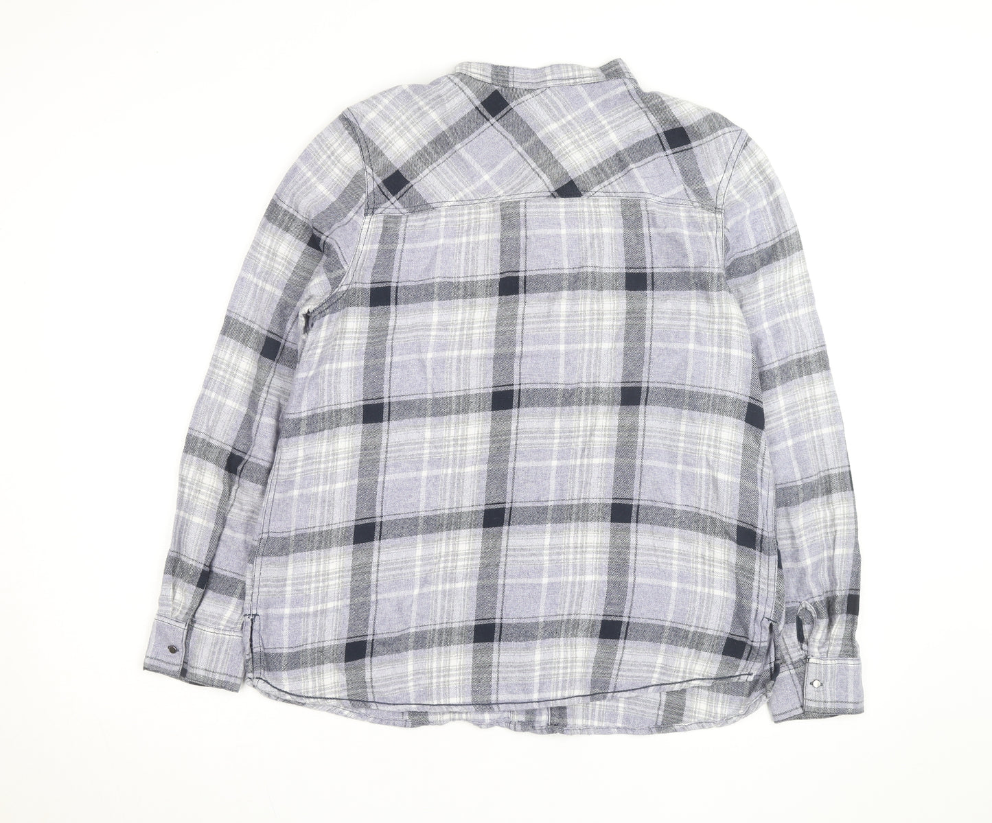 Next Men's Grey Check Flannel Band Collar Long Sleeve Shirt Size 14