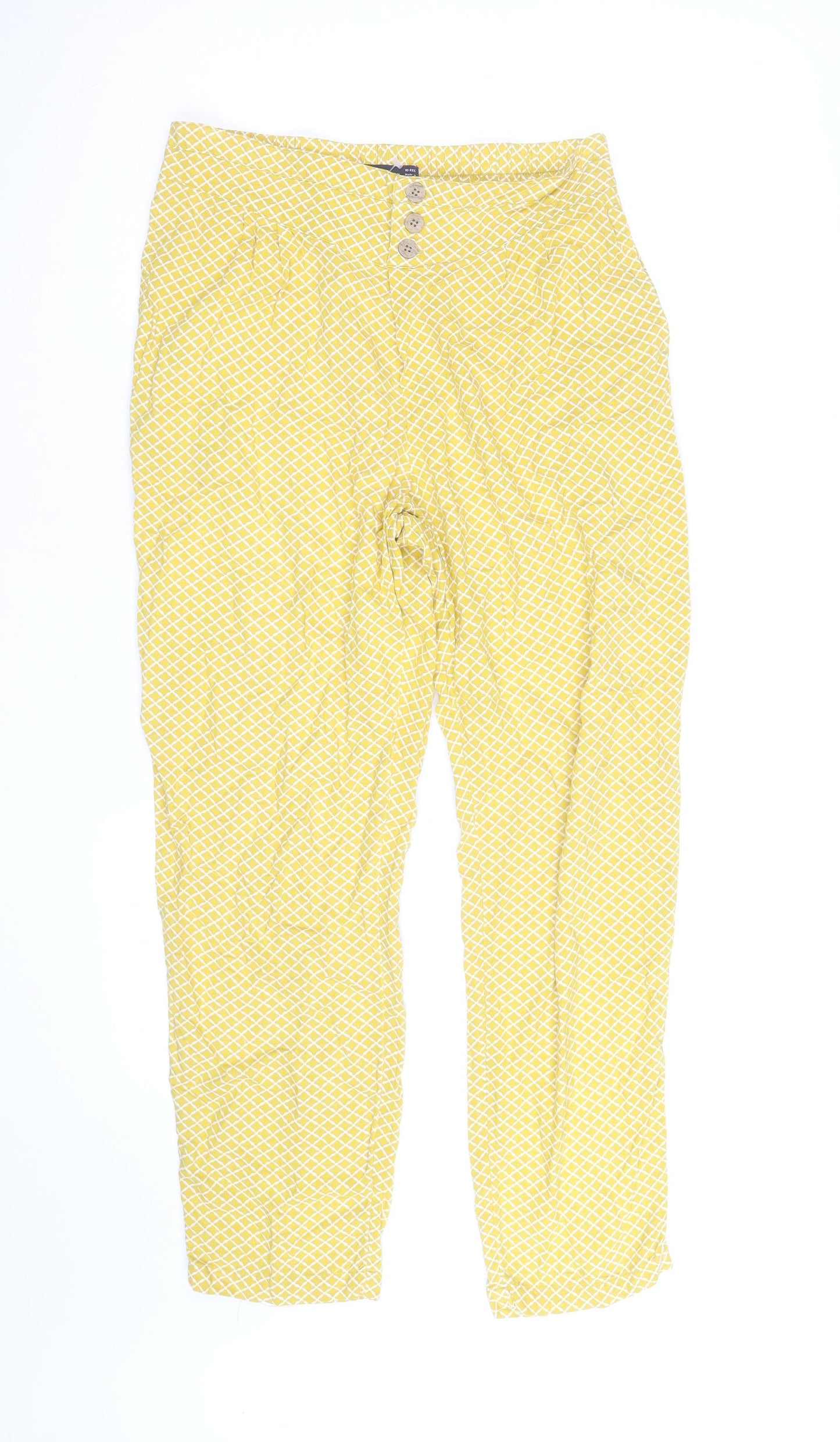 Marks and Spencer Women Yellow Geometric Lightweight Trousers Size 10