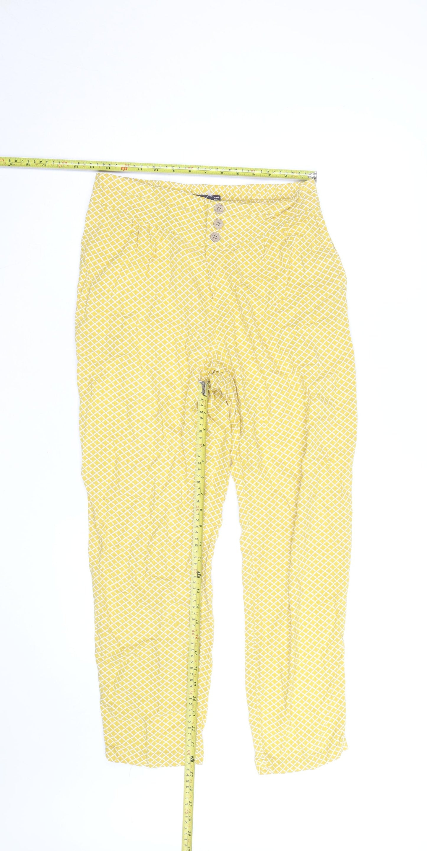 Marks and Spencer Women Yellow Geometric Lightweight Trousers Size 10