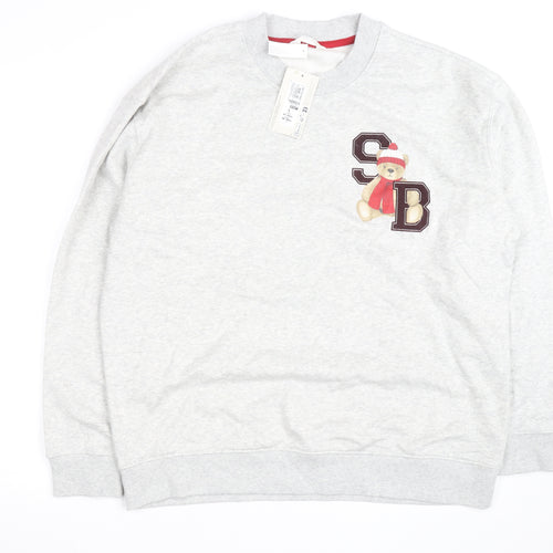 Marks and Spencer Men's Grey Spencer Bear Christmas Sweatshirt L