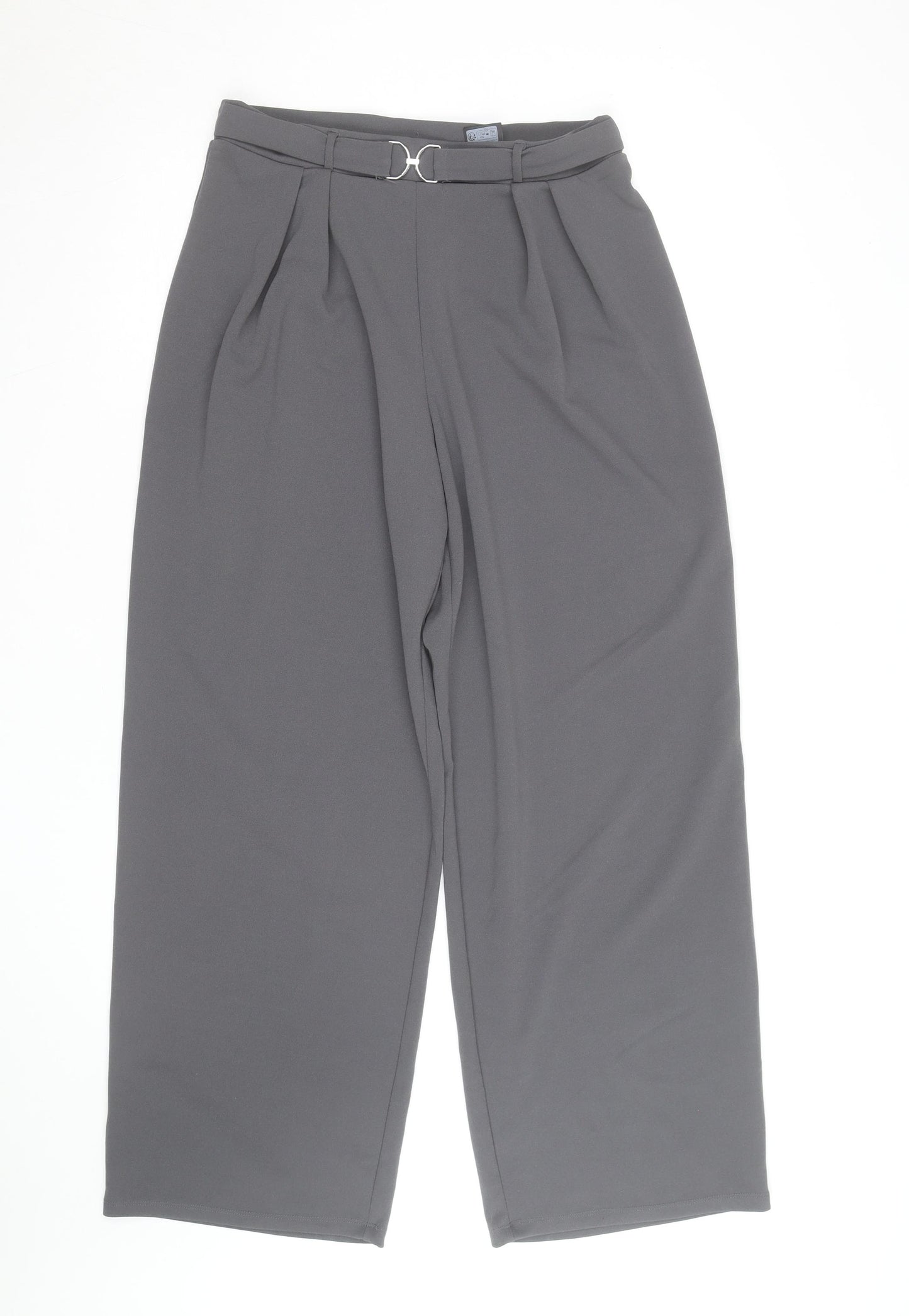 Zara Men Grey Regular Fit Pleated Trousers Size M Belted