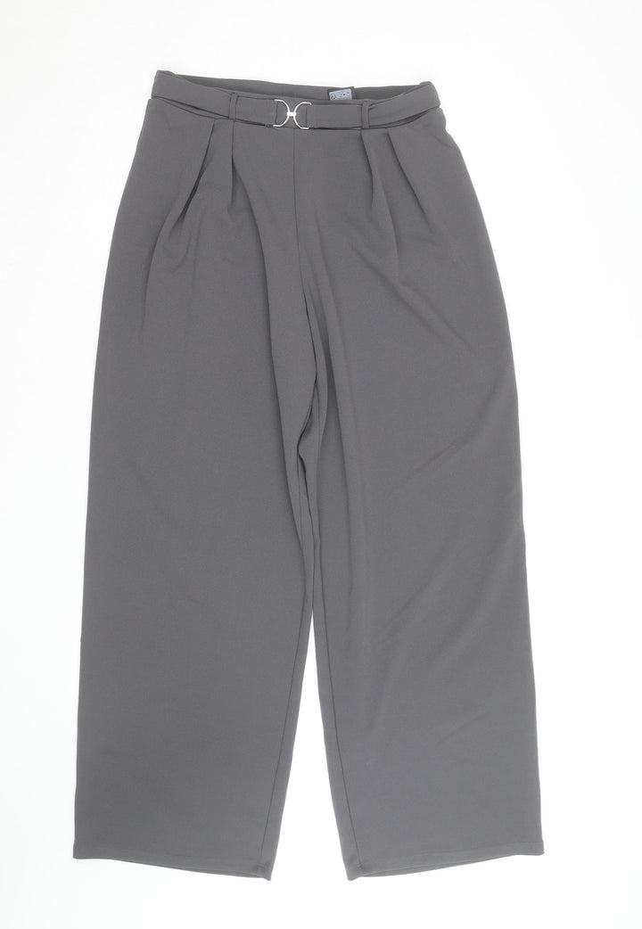 Zara Men Grey Regular Fit Pleated Trousers Size M Belted