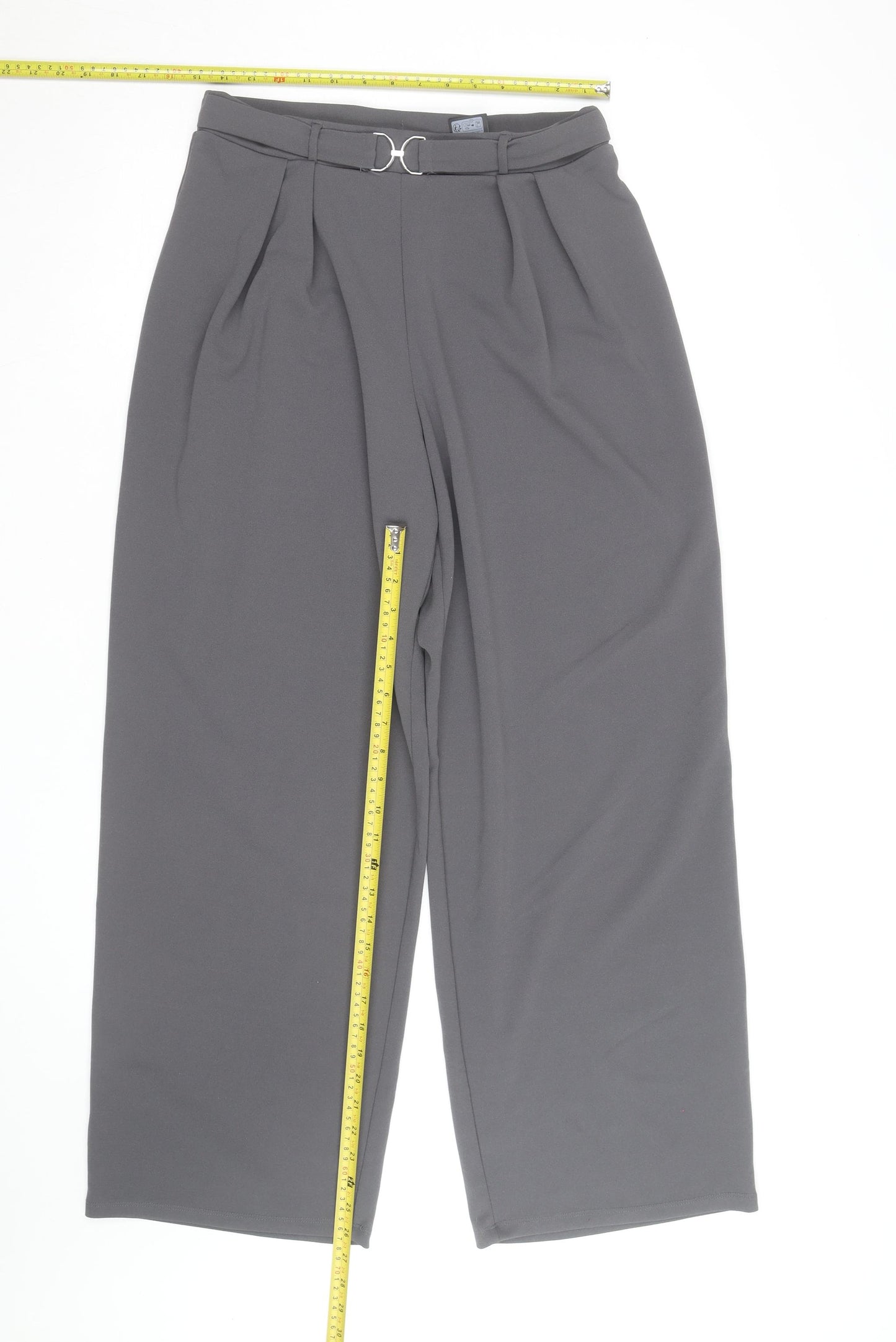 Zara Men Grey Regular Fit Pleated Trousers Size M Belted