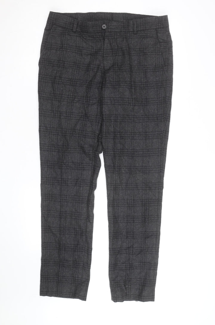 Shire Mens Grey Plaid Wool Blend Dress Trousers 33R Classic Fit