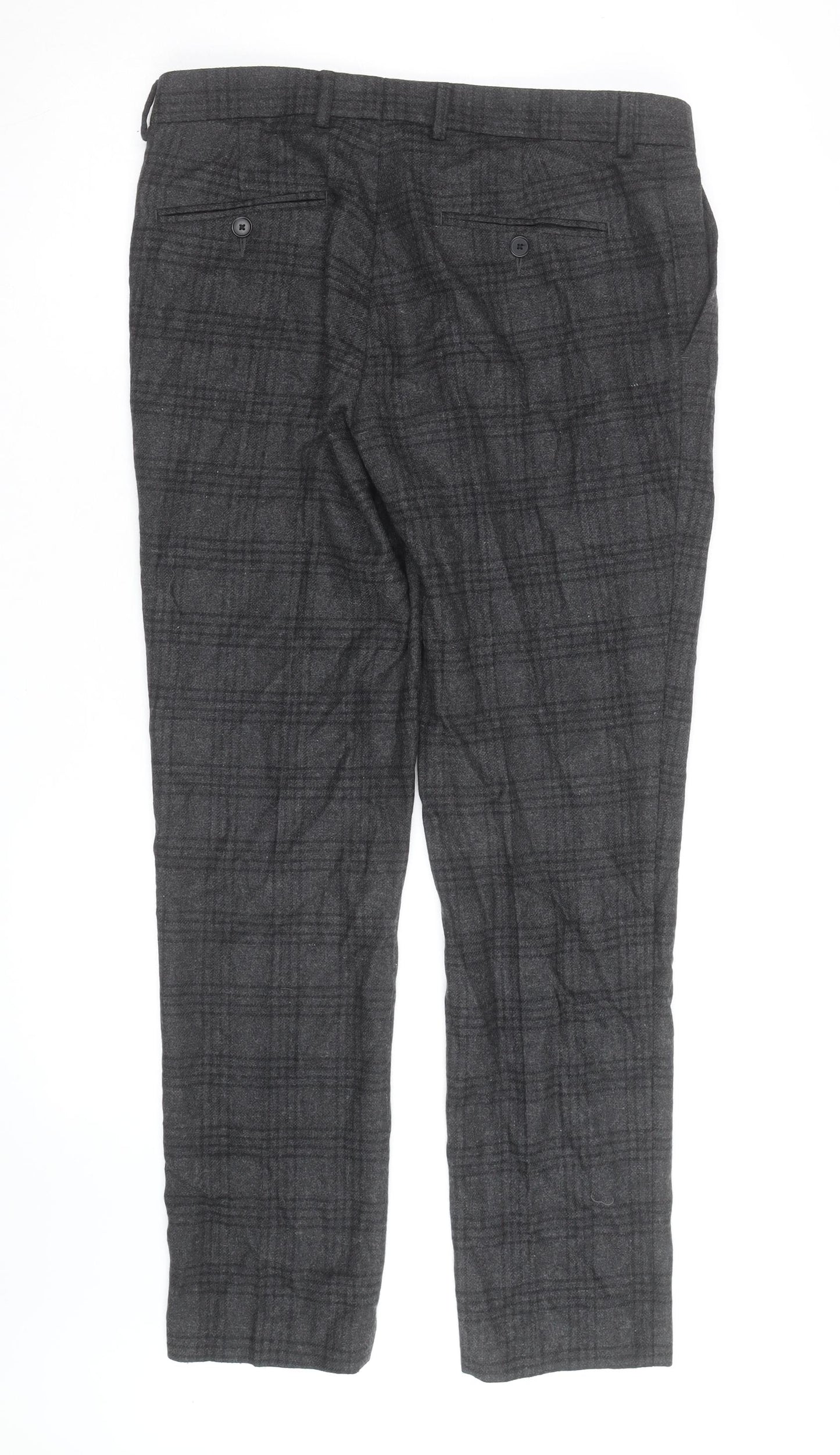 Shire Mens Grey Plaid Wool Blend Dress Trousers 33R Classic Fit