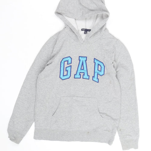 GAP Kids Boys Grey Pullover Hoodie with Blue Logo - Size 6-7 Years