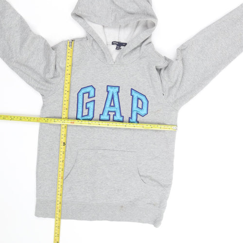 GAP Kids Boys Grey Pullover Hoodie with Blue Logo - Size 6-7 Years