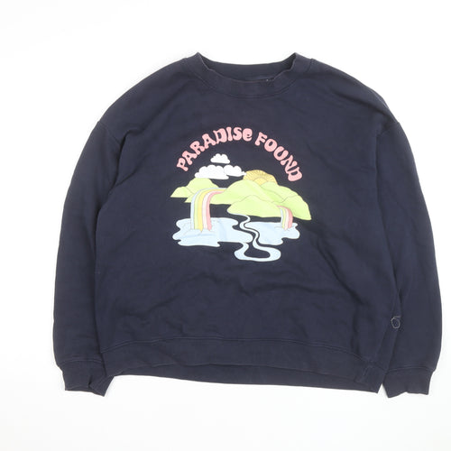 Monki Unisex Blue Paradise Found Graphic Pullover Sweatshirt L
