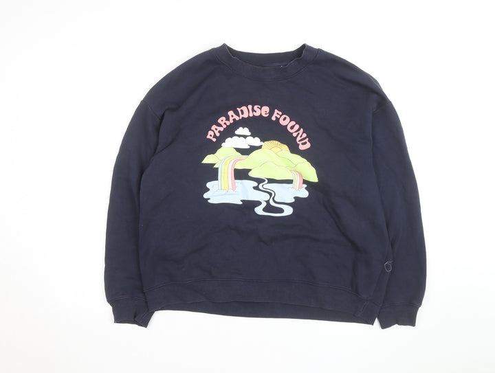 Monki Unisex Blue Paradise Found Graphic Pullover Sweatshirt L