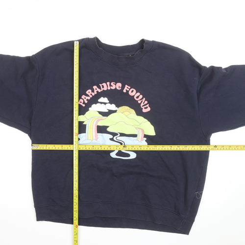 Monki Unisex Blue Paradise Found Graphic Pullover Sweatshirt L