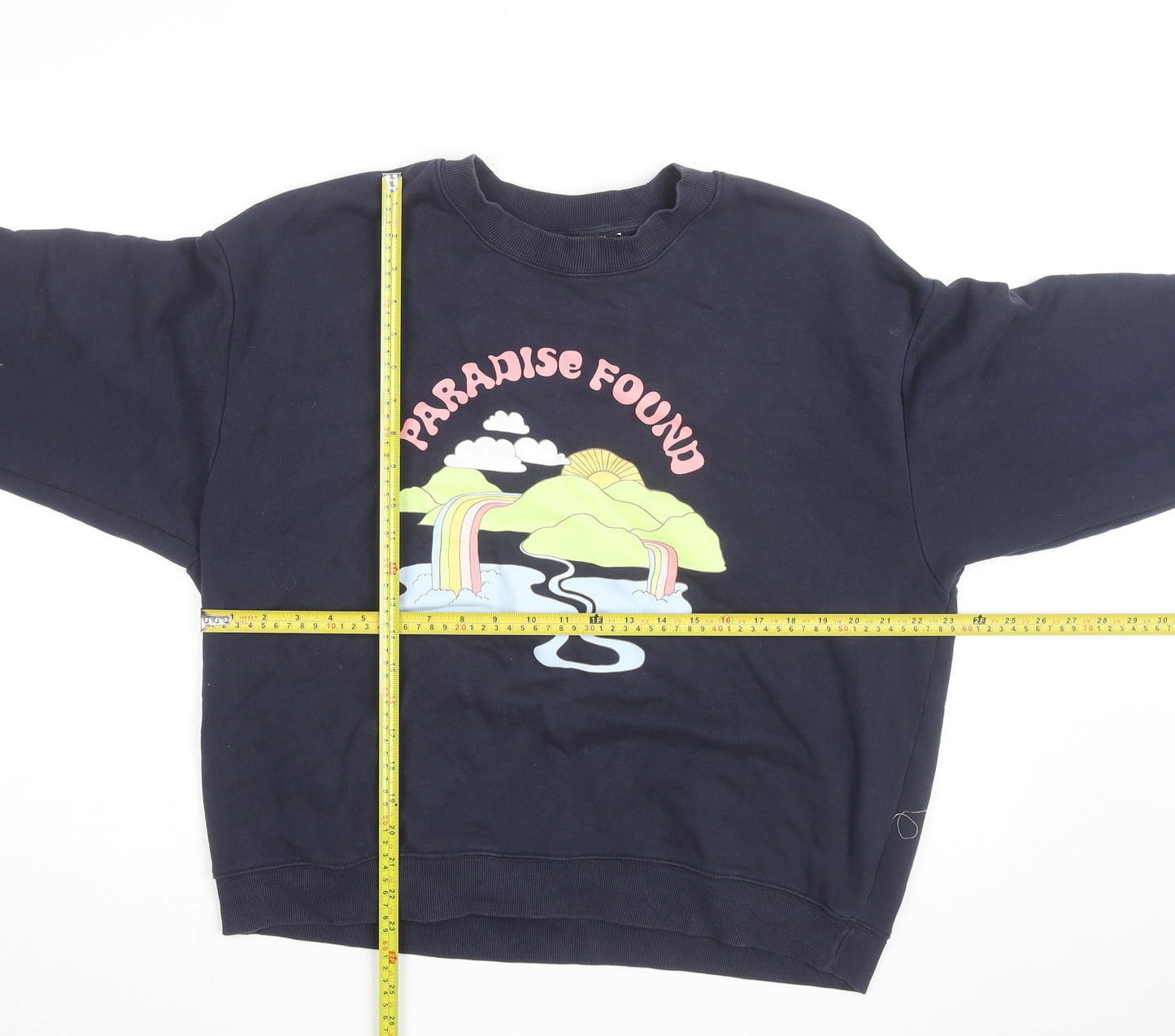 Monki Unisex Blue Paradise Found Graphic Pullover Sweatshirt L
