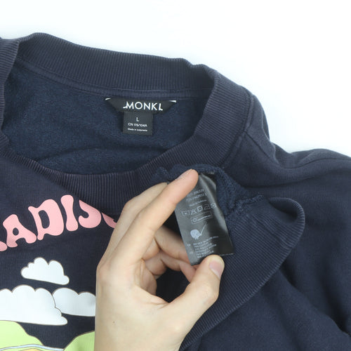Monki Unisex Blue Paradise Found Graphic Pullover Sweatshirt L
