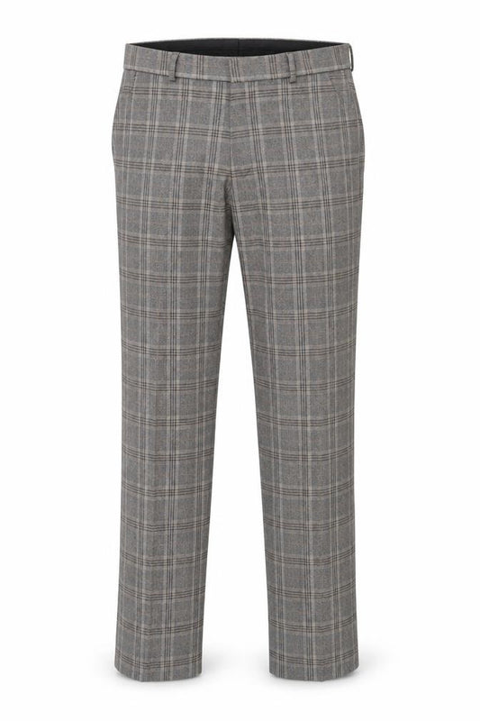 Front view of Refectory Men's Grey Check Wool Blend Dress Pants 32R