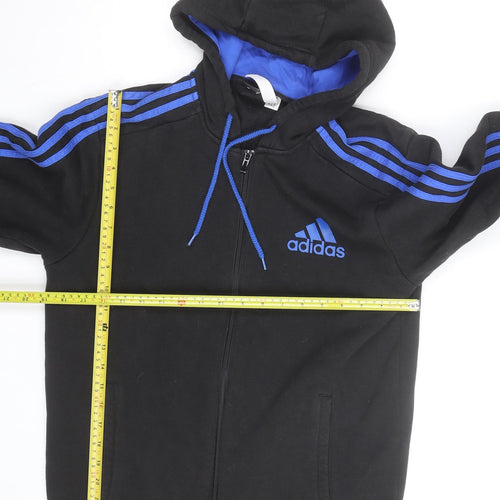 Adidas Men's Black Full Zip Hoodie with Blue Stripes Size M