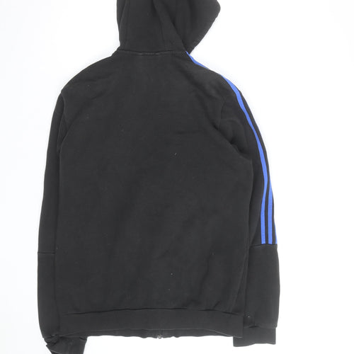 Adidas Men's Black Full Zip Hoodie with Blue Stripes Size M