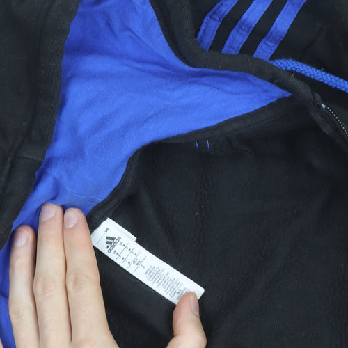 Adidas Men's Black Full Zip Hoodie with Blue Stripes Size M