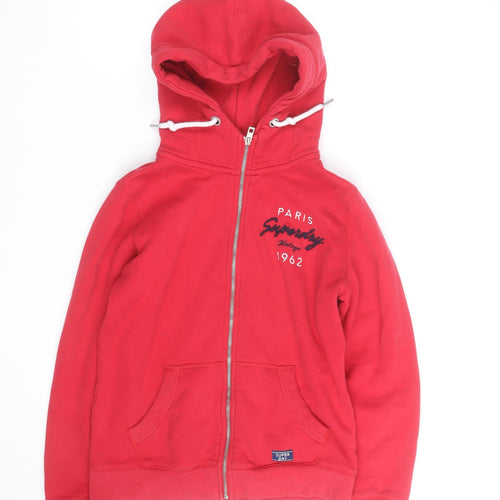 Superdry Women Red Full Zip Hoodie Size 10 Classic Casual