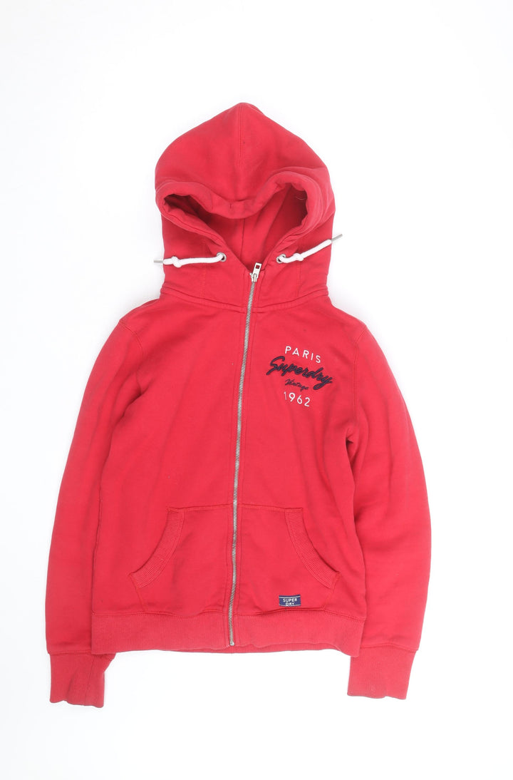 Superdry Women Red Full Zip Hoodie Size 10 Classic Casual