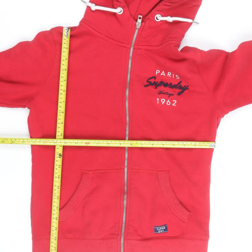 Superdry Women Red Full Zip Hoodie Size 10 Classic Casual