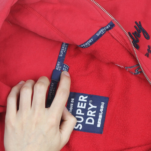 Superdry Women Red Full Zip Hoodie Size 10 Classic Casual