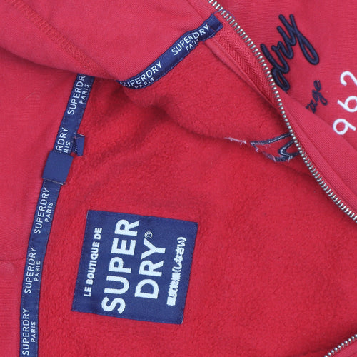 Superdry Women Red Full Zip Hoodie Size 10 Classic Casual