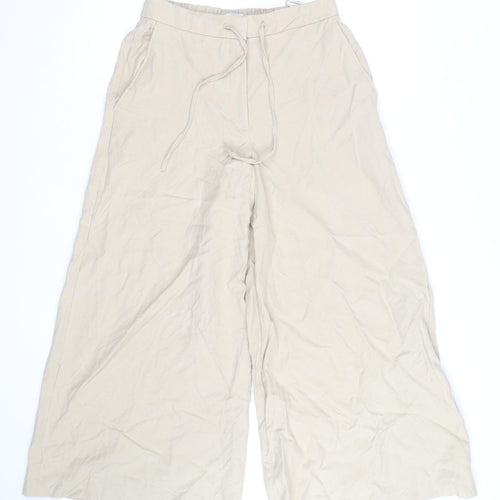 Marks and Spencer Women’s Beige Wide-Leg Cotton Trousers Size 10