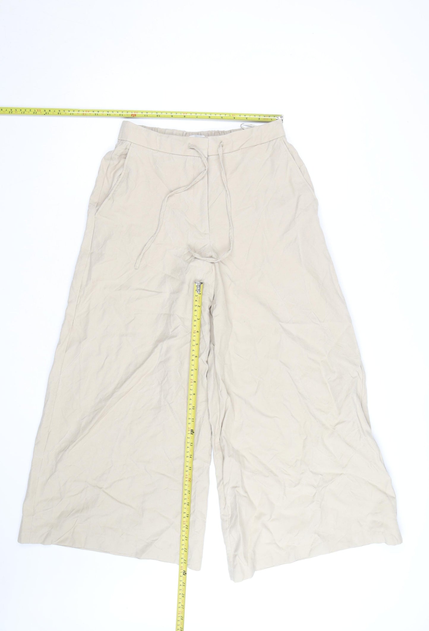 Marks and Spencer Women’s Beige Wide-Leg Cotton Trousers Size 10