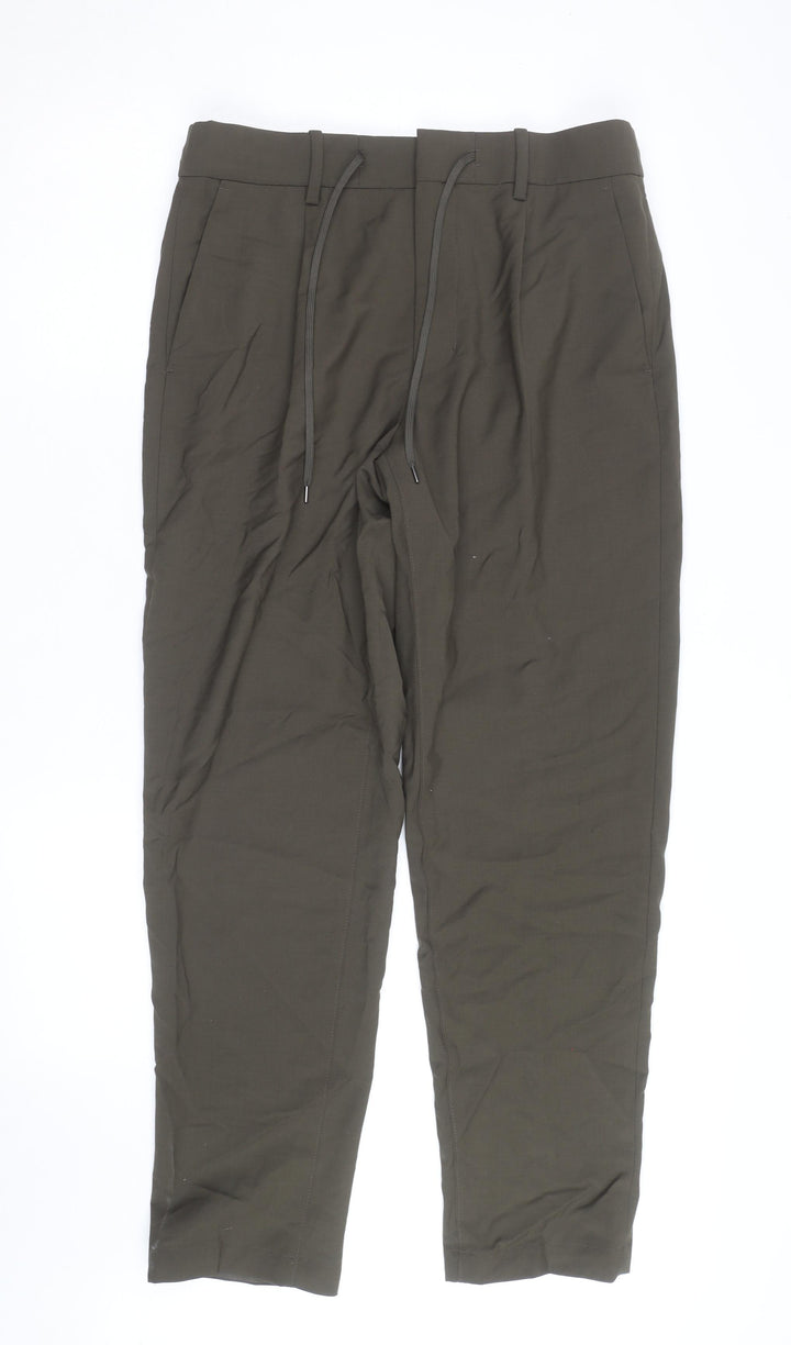 Marks and Spencer Men Green Regular Fit Tapered Performance Trousers M