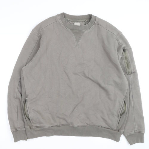 Next Men's Grey XL Crew Neck Pullover Sweatshirt with Zip Pockets