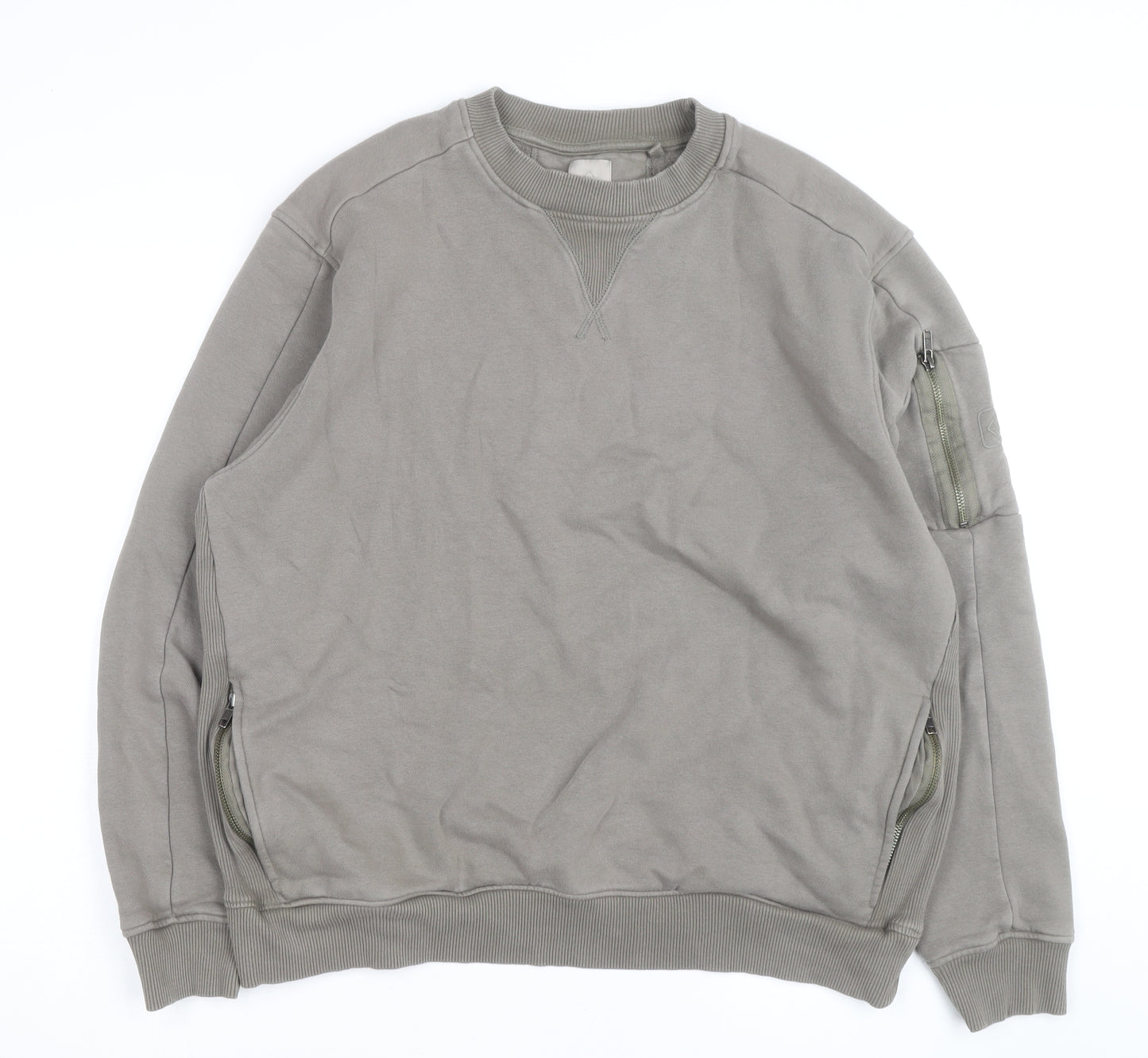 Next Men's Grey XL Crew Neck Pullover Sweatshirt with Zip Pockets