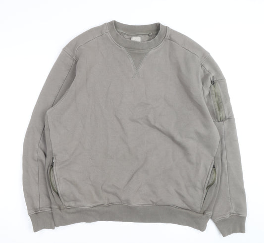 Next Men's Grey XL Crew Neck Pullover Sweatshirt with Zip Pockets