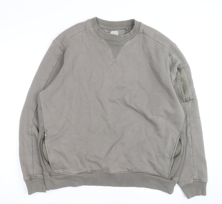 Next Men's Grey XL Crew Neck Pullover Sweatshirt with Zip Pockets