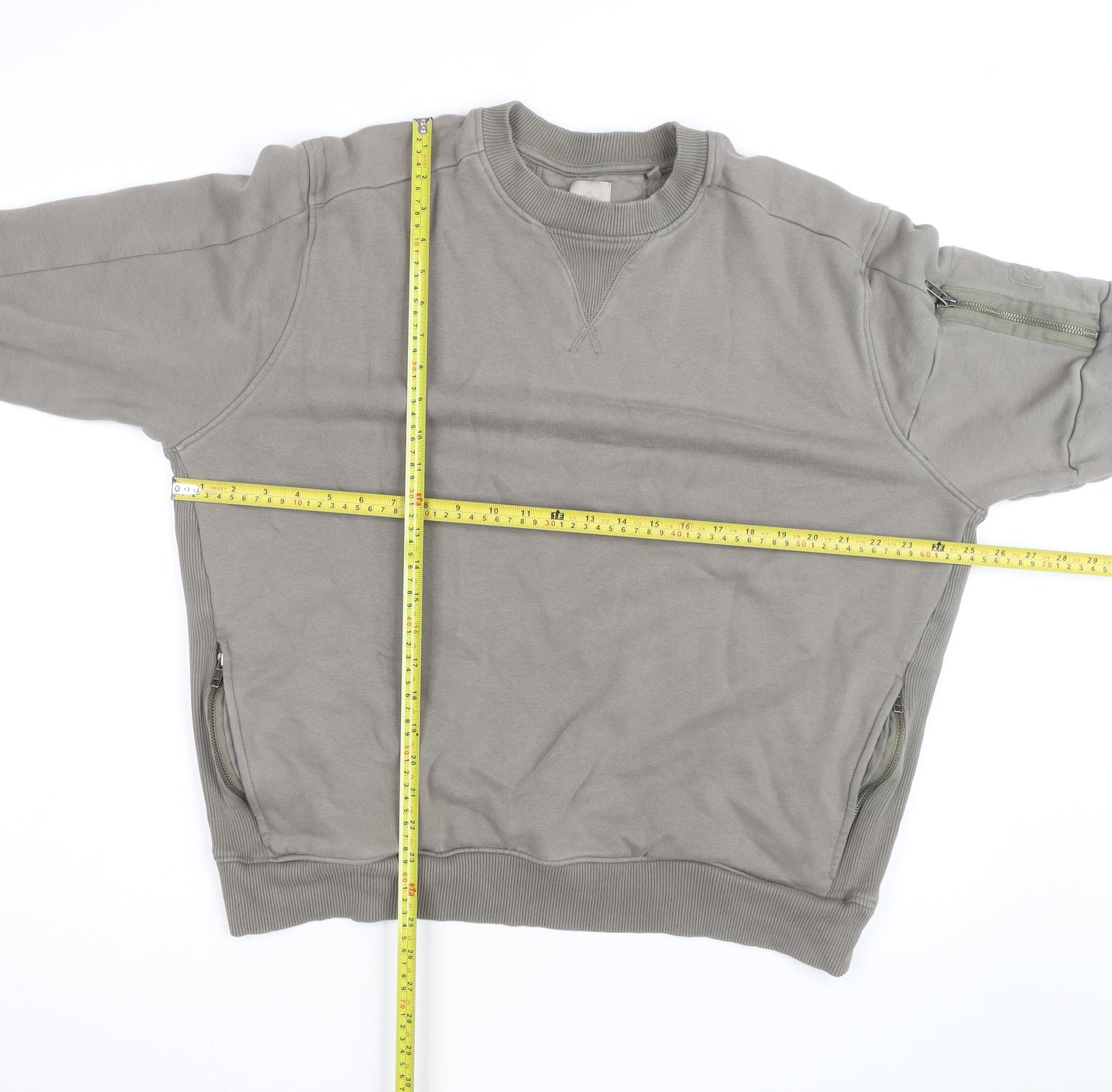 Next Men's Grey XL Crew Neck Pullover Sweatshirt with Zip Pockets